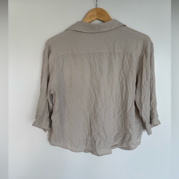 🇨🇦 BABATON 20” PTP Viscose Cropped Collared Button-Up Top, Cream, Size Small. - Picture 9 of 11